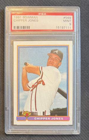 Chipper Jones 1991 Bowman Baseball Rookie Card #569 Graded PSA 9 Cert #15197111-Powers Sports Memorabilia