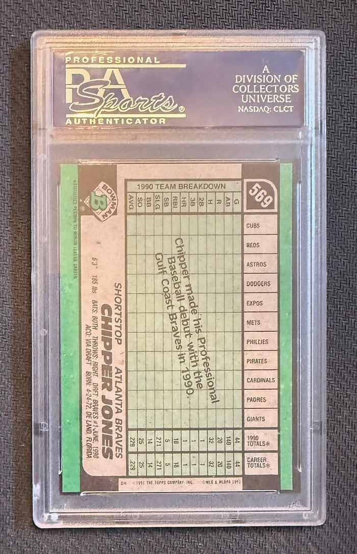 Chipper Jones 1991 Bowman Baseball Rookie Card #569 Graded PSA 9 Cert #15197111-Powers Sports Memorabilia
