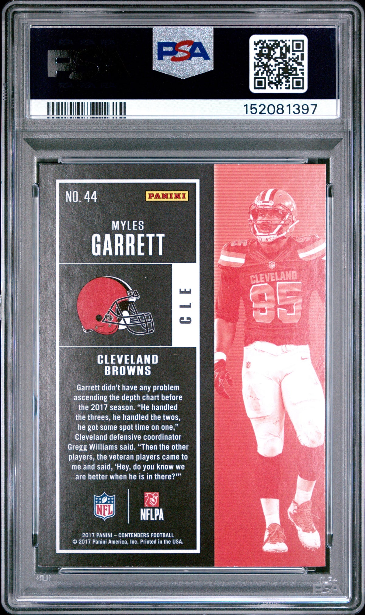 Myles Garrett 2017 Panini Contenders RC Rookie Card #44 Graded PSA 8 Cert #152081397