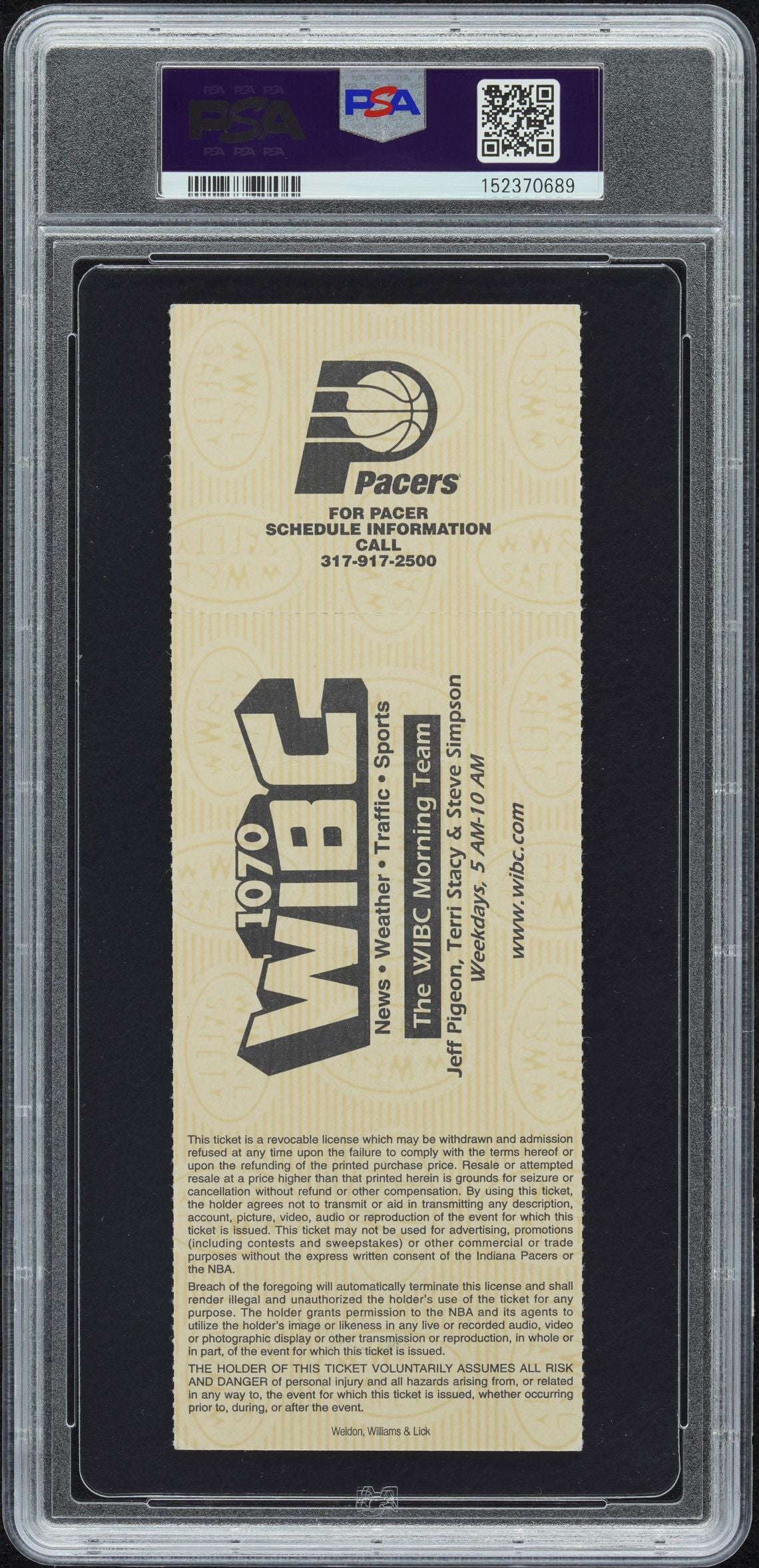 Shaquille O'Neal Larry Bird Autographed 2000 NBA Finals Game 4 Signed Ticket Stub Graded PSA 2 Auto 9 Lakers Pacers Cert #152370689-Powers Sports Memorabilia