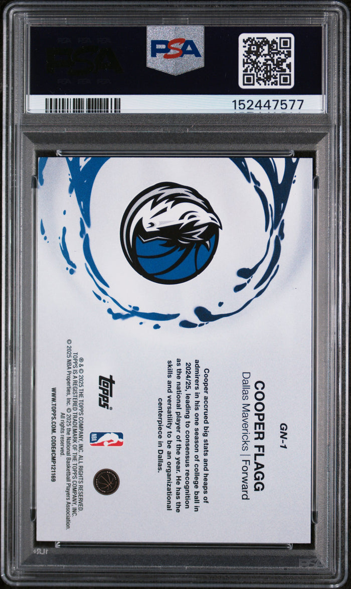 Cooper Flagg 2025 Topps Generation Now Dallas Mavericks Basketball RC Rookie Card #GN-1 Graded PSA 10 Cert #152447577-Powers Sports Memorabilia