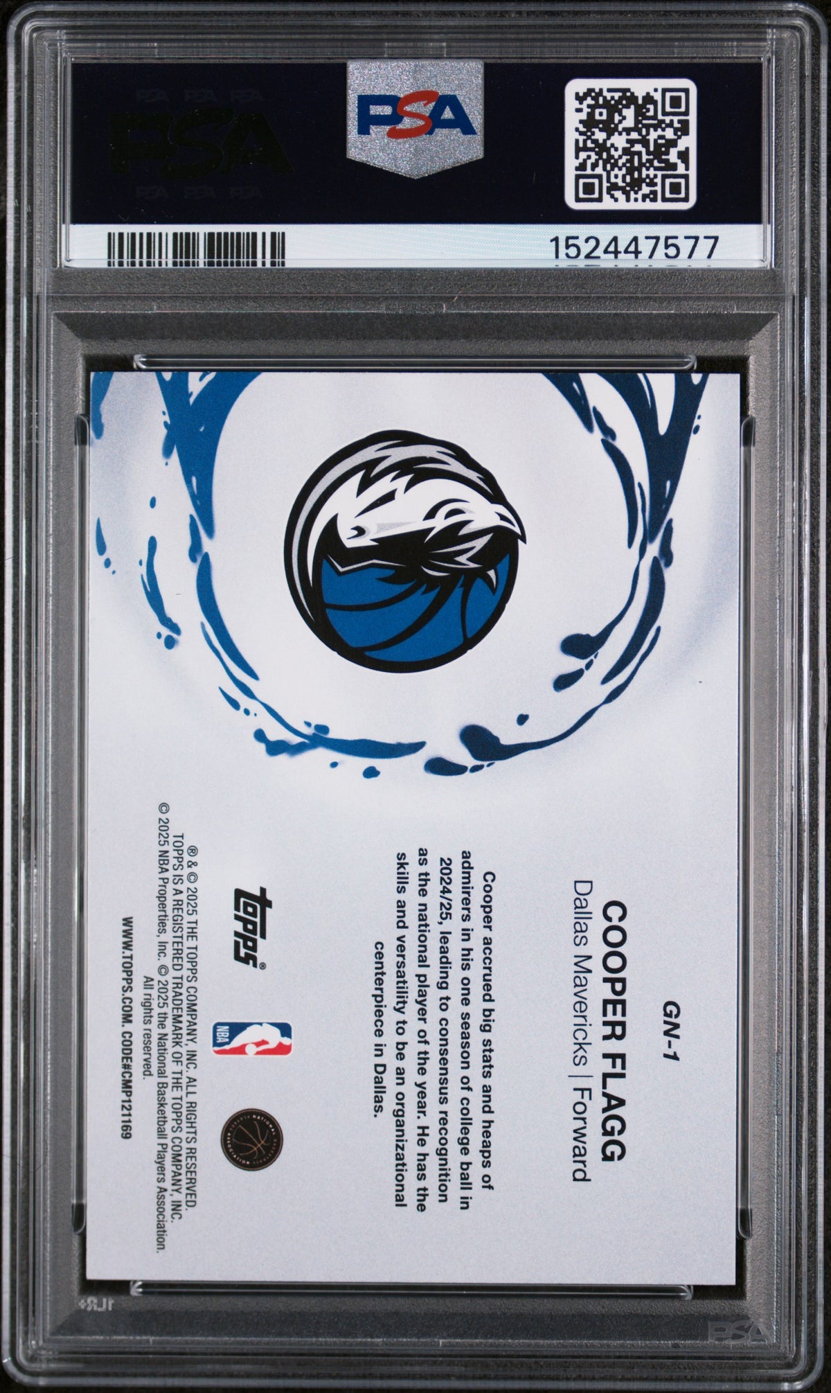 Cooper Flagg 2025 Topps Generation Now Dallas Mavericks Basketball RC Rookie Card #GN-1 Graded PSA 10 Cert #152447577-Powers Sports Memorabilia