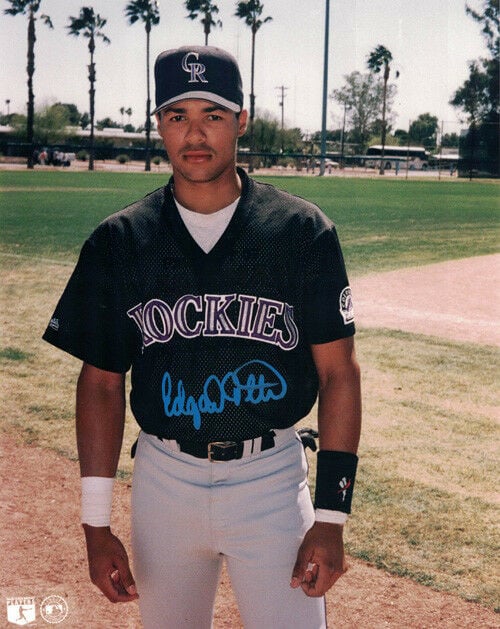 Edgard Clemente Signed Colorado Rockies 8x10 Photo Black Jersey-Powers Sports Memorabilia