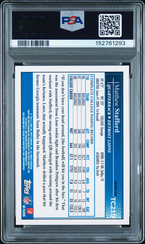 Matthew Stafford 2009 Topps Chrome Blue Refractor Detroit Lions Signed Football RC Rookie Card #TC210 Auto 9 Graded PSA 9 Cert #152761293-Powers Sports Memorabilia
