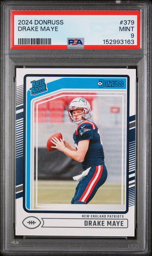 Drake Maye 2024 Donruss Rated Rookie New England Patriots Football Card #379 Graded PSA 9 Cert #152993163-Powers Sports Memorabilia