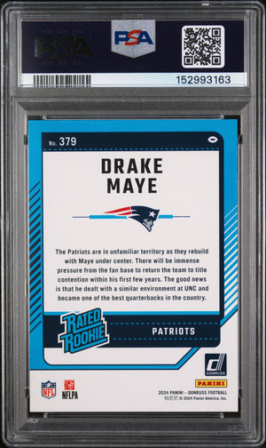 Drake Maye 2024 Donruss Rated Rookie New England Patriots Football Card #379 Graded PSA 9 Cert #152993163-Powers Sports Memorabilia