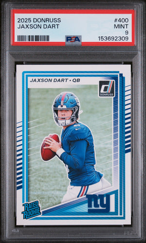 Jaxson Dart 2025 Donruss New York Giants Football Rated Rookie Card #400 Graded PSA 9 Cert #153692309-Powers Sports Memorabilia