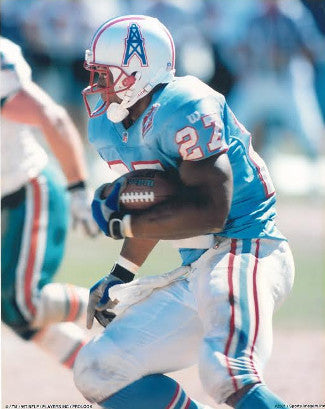 Eddie George unsigned Tennessee Oilers 8 x 10 Photograph #27 (blue jersey vs Dolphins)-Powers Sports Memorabilia