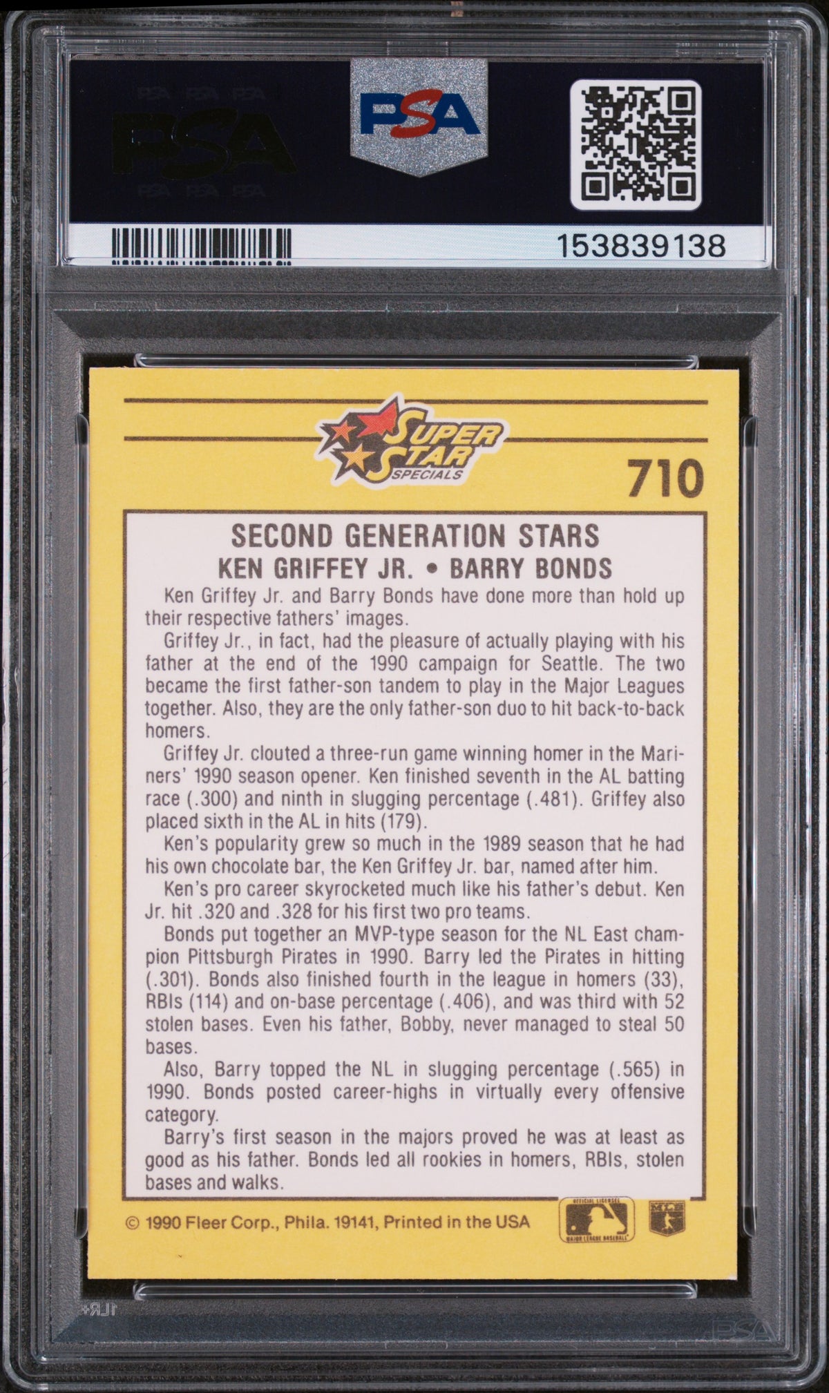 Ken Griffey Jr Barry Bonds 1991 Fleer Card #710 Graded PSA 7