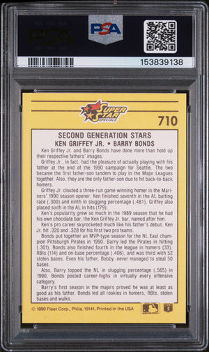 Ken Griffey Jr Barry Bonds 1991 Fleer Card #710 Graded PSA 7