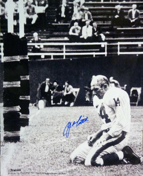 YA Tittle Signed New York Giants Bloody vertical 16x20 Photo-Powers Sports Memorabilia
