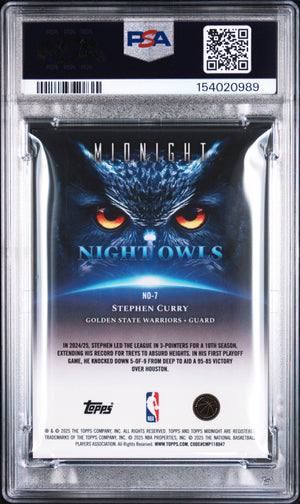 Stephen Curry 2025 Topps Midnight Night Owls Card #NO-7 PSA 9