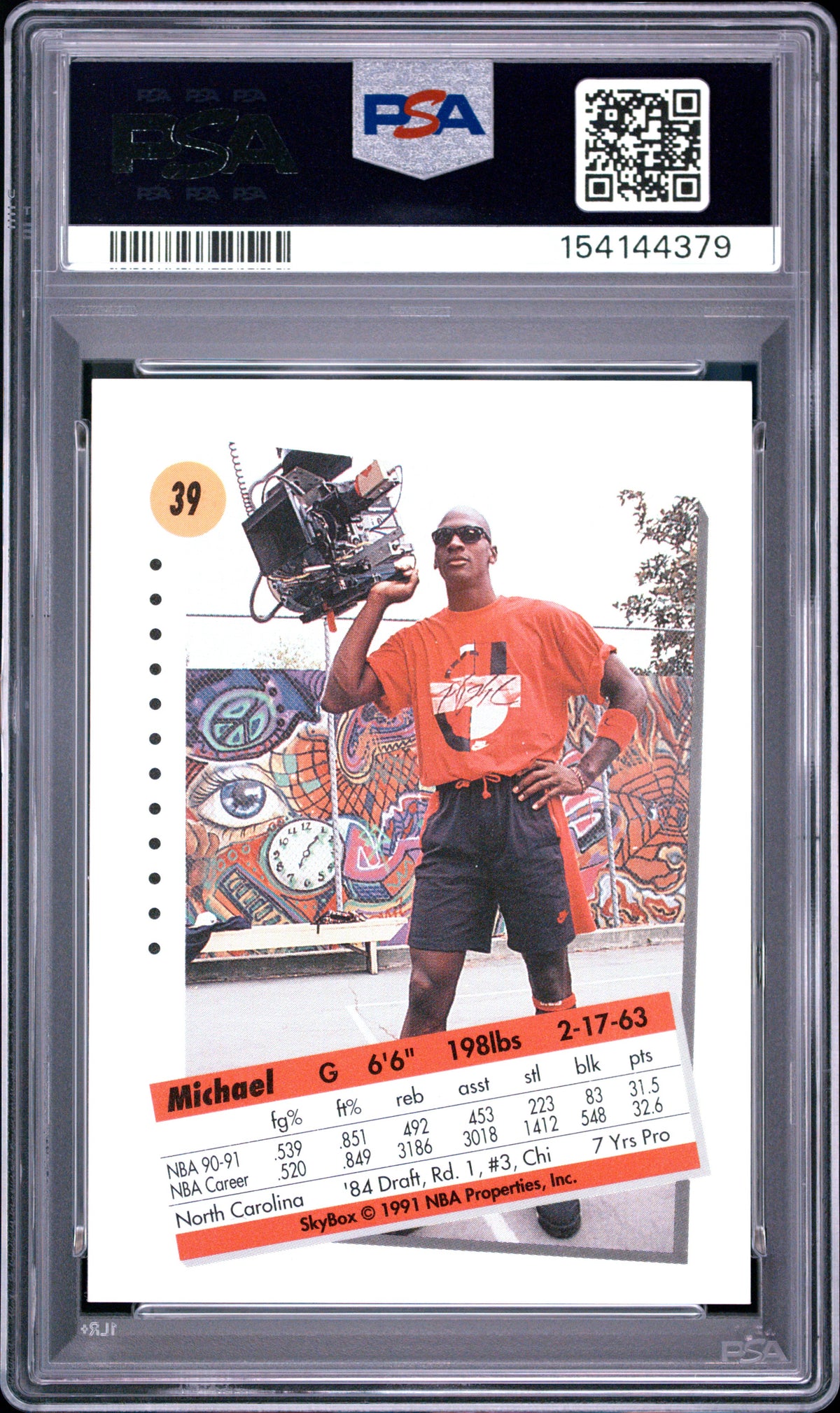 Michael Jordan 1991 SkyBox Chicago Bulls Basketball Card #39 Graded PSA 8 Cert #154144379-Powers Sports Memorabilia