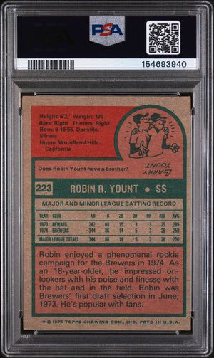 Robin Yount 1975 Topps Brewers Rookie Card #223 PSA 3