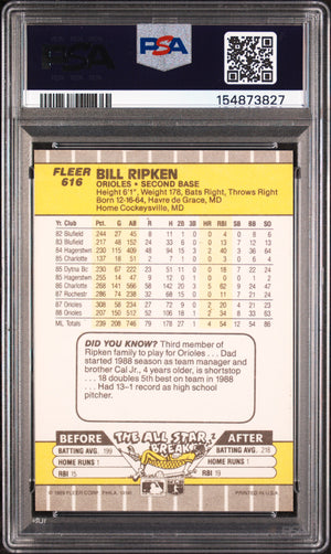 Bill Ripken 1989 Fleer FF Error Orioles Card #616 PSA 7