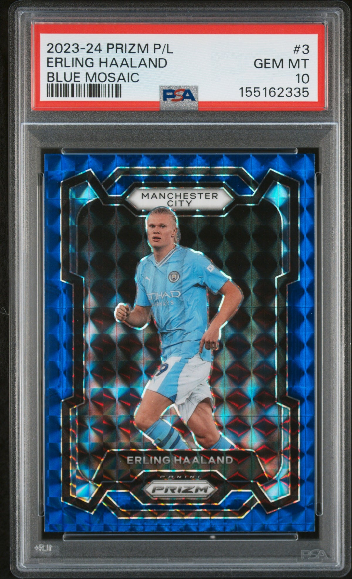 Erling Haaland 2023 Panini Prizm Blue Mosaic Card #3 PSA 10