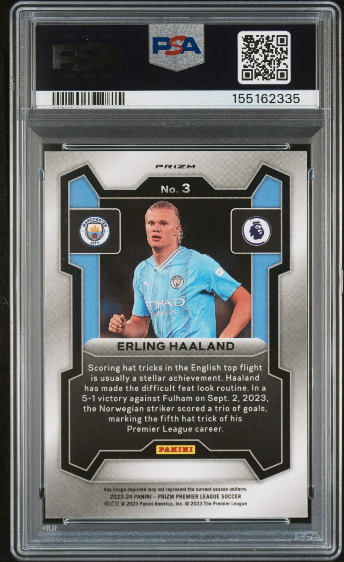 Erling Haaland 2023 Panini Prizm Blue Mosaic Card #3 PSA 10