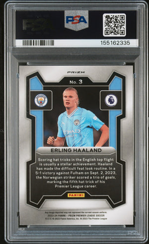 Erling Haaland 2023 Panini Prizm Blue Mosaic Card #3 PSA 10
