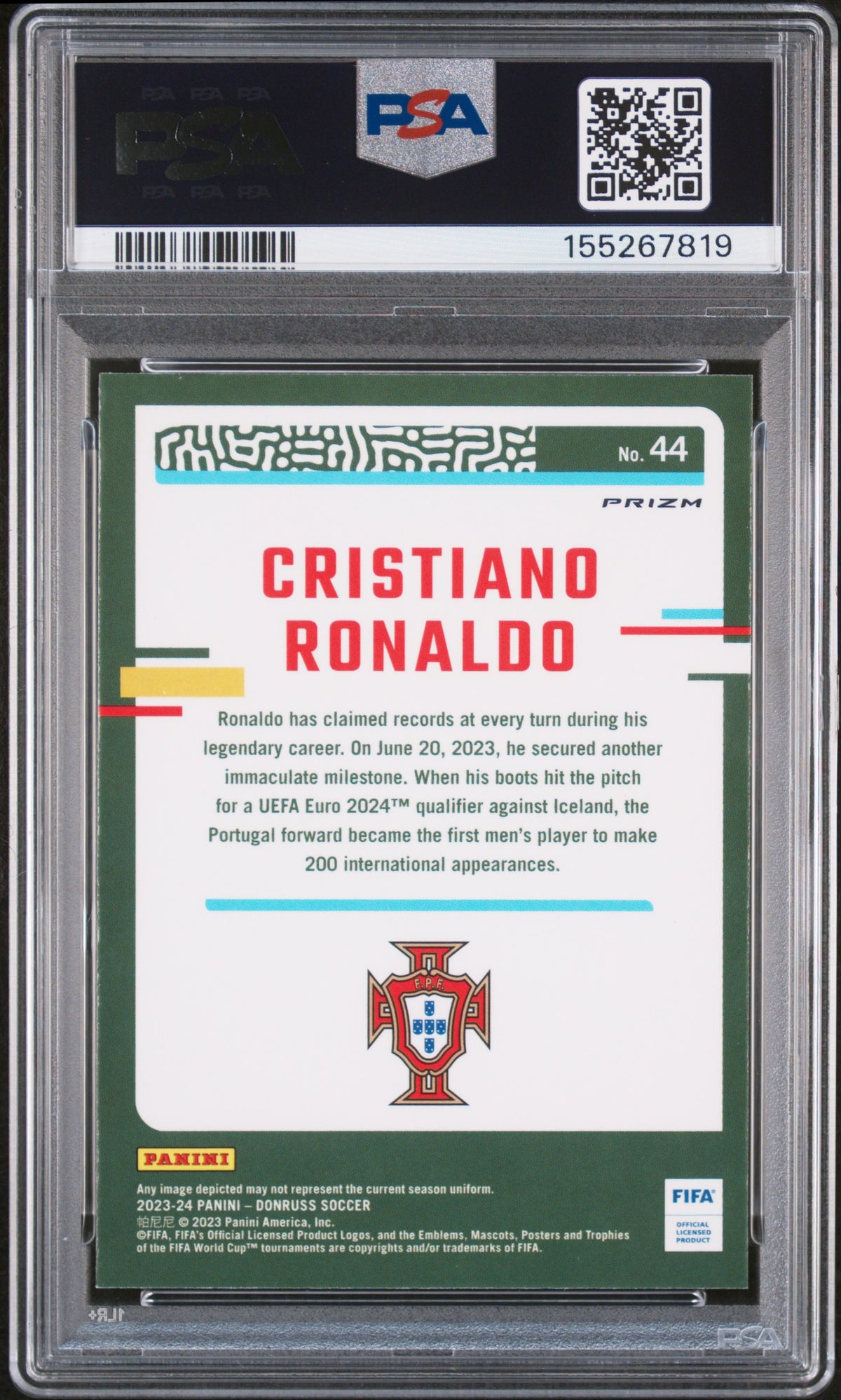 Cristiano Ronaldo 2023 Panini Optic Holo Card #44 PSA 10