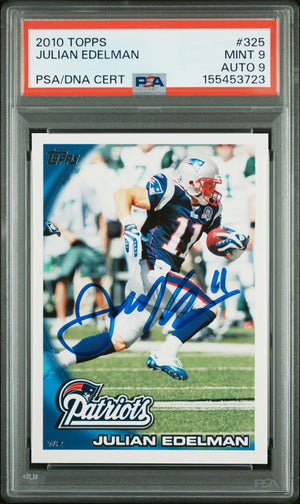 Julian Edelman 2010 Topps New England Patriots Signed Football Card #325 Graded PSA 9 Auto 9 Cert #155453723-Powers Sports Memorabilia