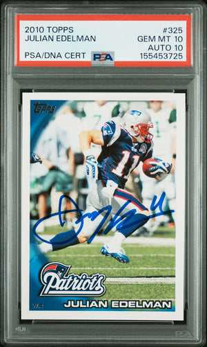 Julian Edelman 2010 Topps New England Patriots Signed Football Card #325 Graded PSA 10 Auto 10 Cert #155453725-Powers Sports Memorabilia