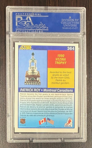 Patrick Roy 1990 Score Vezina Trophy Hockey Card #364 Graded PSA 10 Cert #15561603-Powers Sports Memorabilia