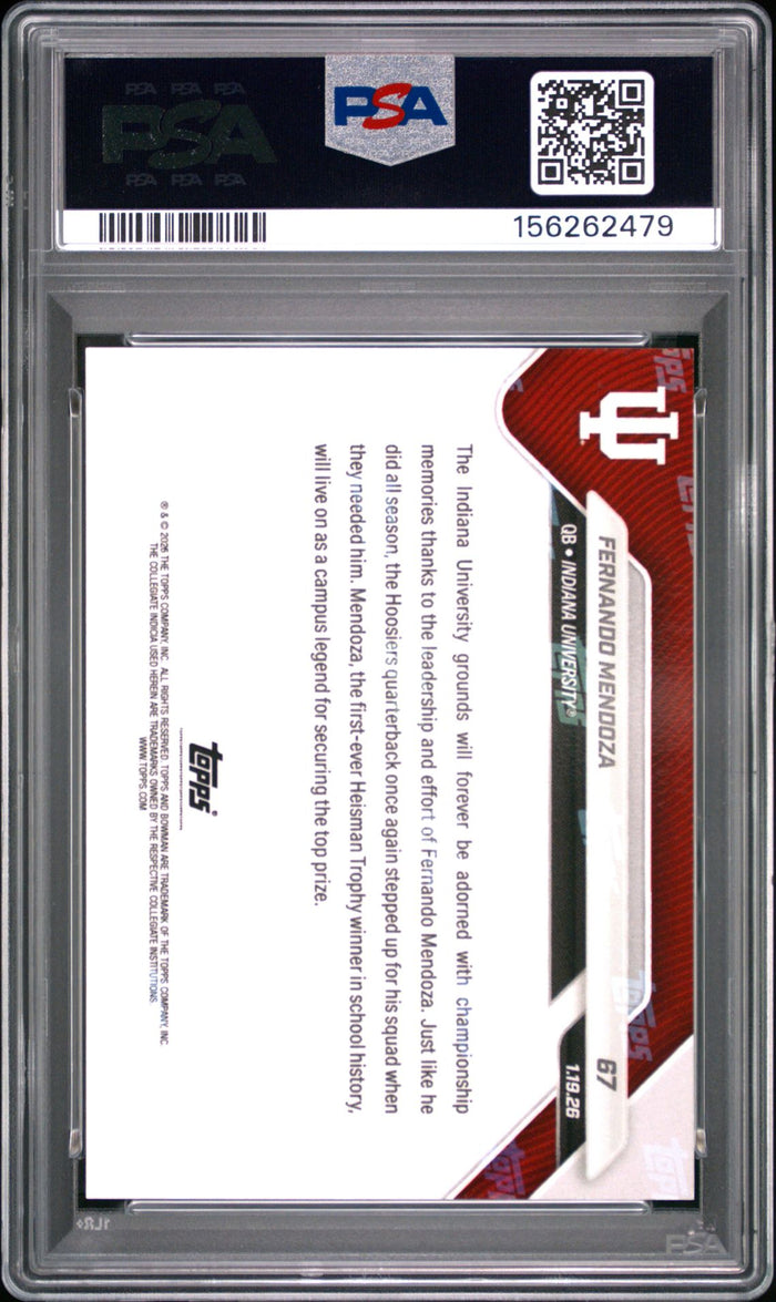 Fernando Mendoza 2025 Bowman U Now Indiana Hoosiers 1st National Championship Football RC Rookie Card #67 Graded PSA 9 Cert #156262479-Powers Sports Memorabilia