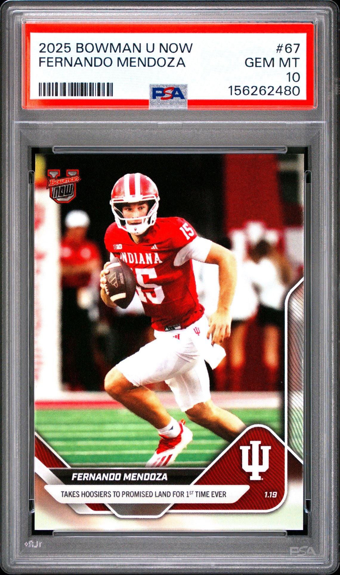 Fernando Mendoza 2025 Bowman U Now Indiana Hoosiers 1st National Championship Football RC Rookie Card #67 Graded PSA 10 Cert #156262480-Powers Sports Memorabilia