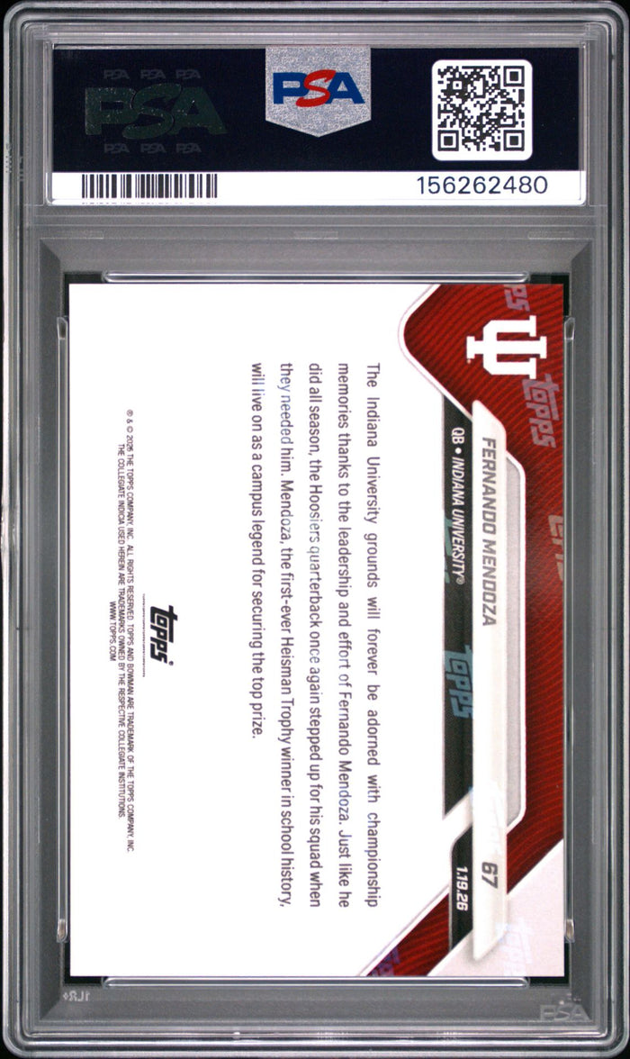 Fernando Mendoza 2025 Bowman U Now Indiana Hoosiers 1st National Championship Football RC Rookie Card #67 Graded PSA 10 Cert #156262480-Powers Sports Memorabilia