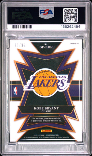 Kobe Bryant 2017 Panini Select Sparks Relic Purple Prizm Game Worn Used Jersey Patch Los Angeles Lakers Basketball Card #KBR Graded PSA 8 Cert #156262494 70/99-Powers Sports Memorabilia