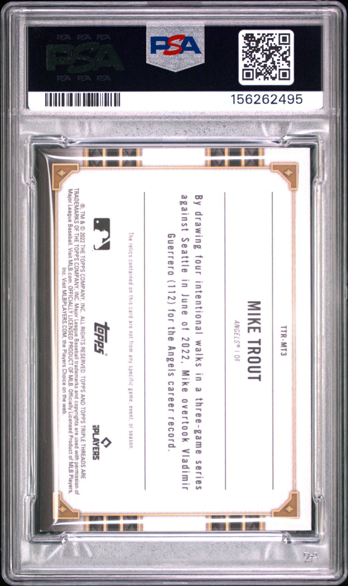 Mike Trout 2022 Triple Threads Relics Patch Los Angeles Angels Baseball Card #TTRMT3 Graded PSA 9 Serial #28/36 Cert #156262495-Powers Sports Memorabilia