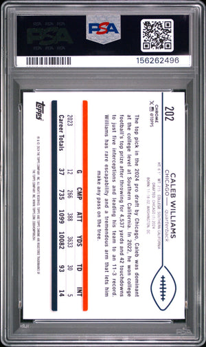 Caleb Williams 2024 Topps Sapphire Chicago Bears Football RC Rookie Card #202 Graded PSA 9 Cert #156262496-Powers Sports Memorabilia