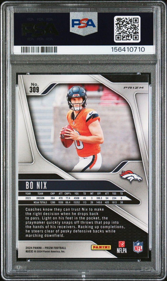 Bo Nix 2024 Panini Prizm Orange Ice Denver Broncos Signed Football RC Rookie Card #309 Graded PSA 9 Auto 9 Cert #156410710