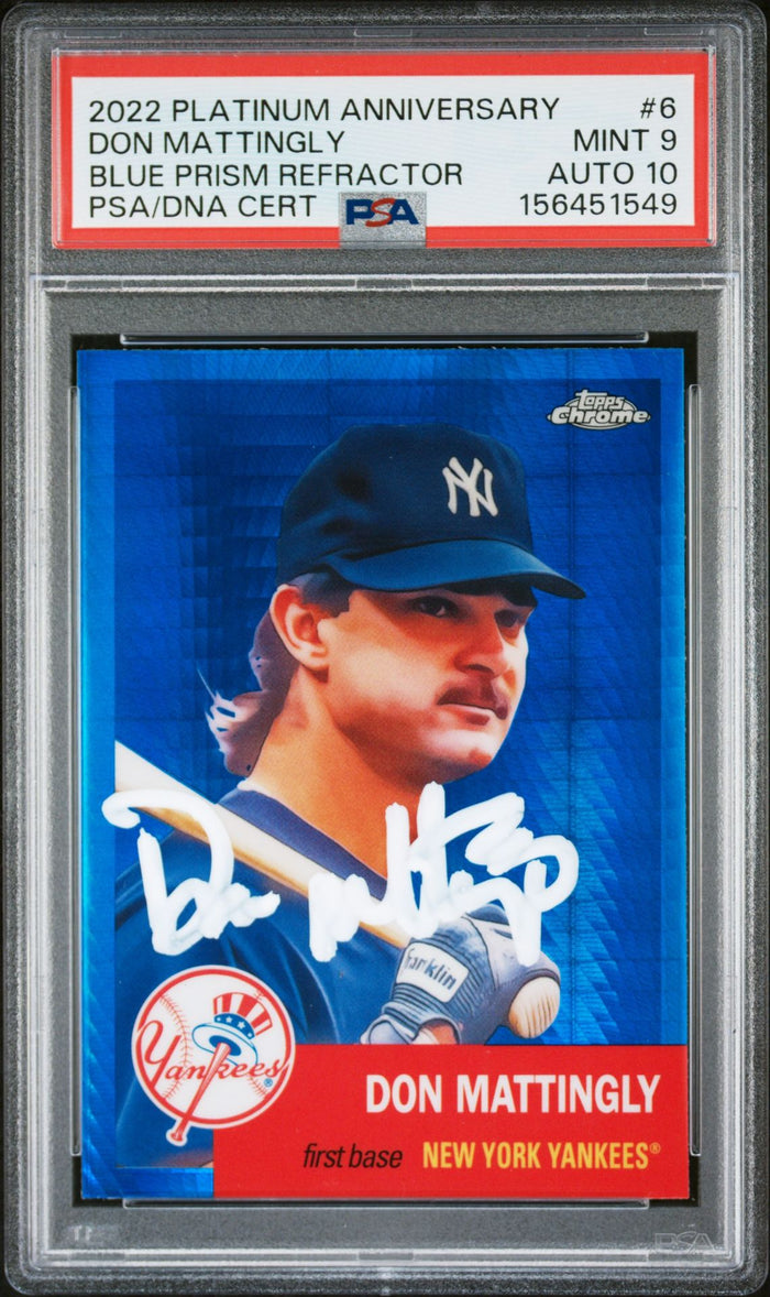 Don Mattingly 2022 Topps Chrome Blue Prism Card #6 PSA 9 Auto 10 156451549