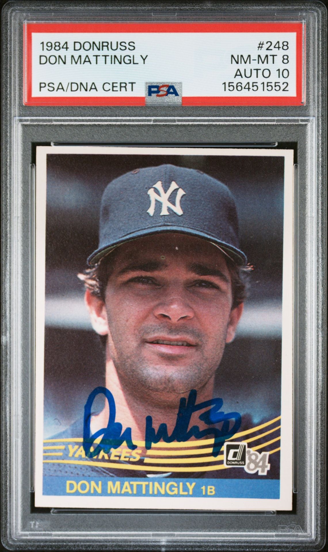 Don Mattingly 1984 Donruss Rookie Card #248 PSA 8 Auto 10