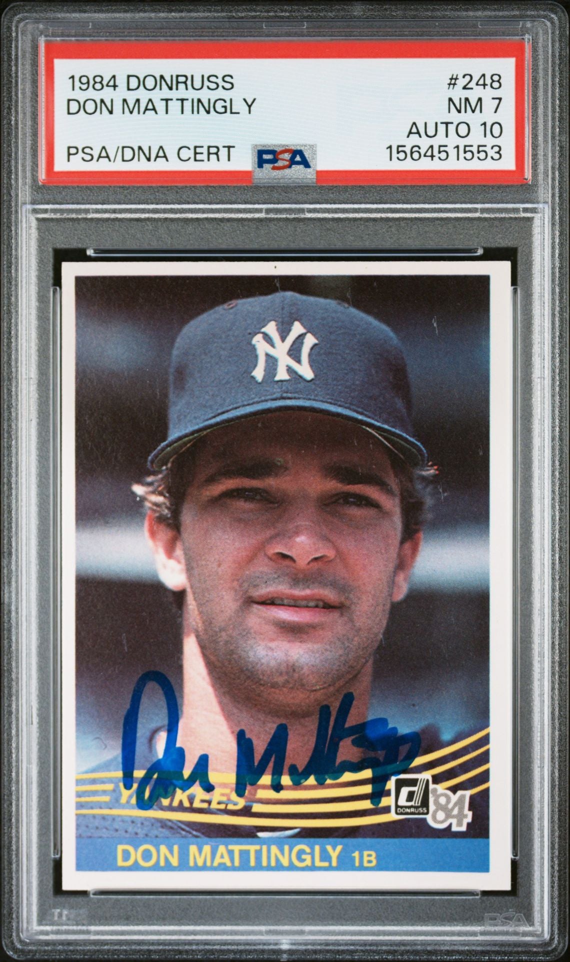 Don Mattingly 1984 Donruss Rookie Card #248 PSA 7 Auto 10