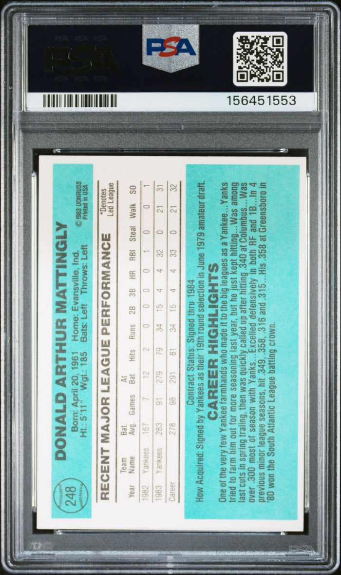 Don Mattingly 1984 Donruss Rookie Card #248 PSA 7 Auto 10
