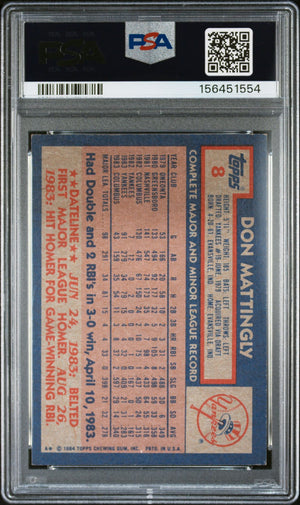 Don Mattingly 1984 Topps Rookie Card #8 PSA 3.5 Auto 10 156451554
