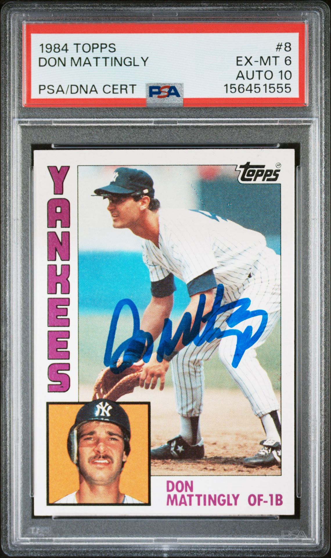 Don Mattingly 1984 Topps Rookie Card #8 PSA 6 Auto 10 156451555