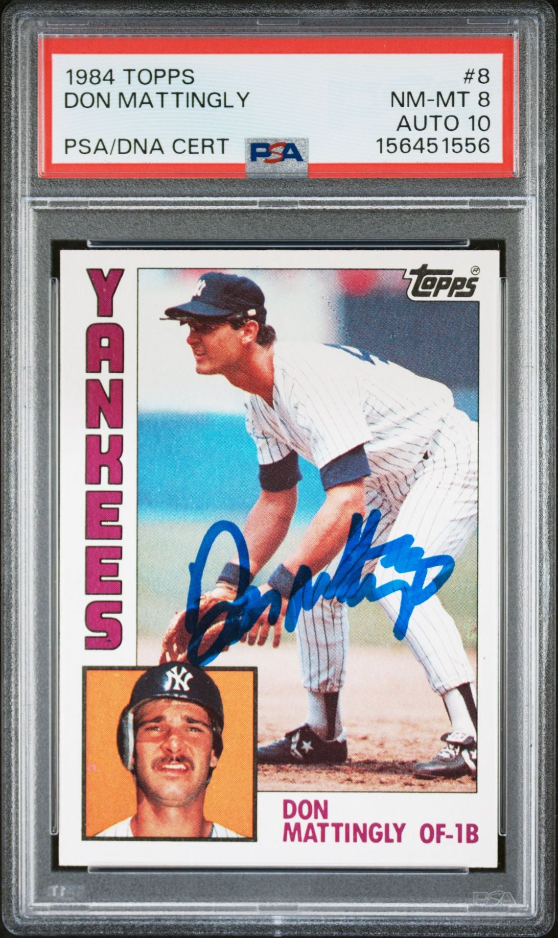 Don Mattingly 1984 Topps Rookie Card #8 PSA 8 Auto 10 156451556