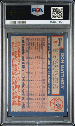 Don Mattingly 1984 Topps Rookie Card #8 PSA 8 Auto 10 156451556
