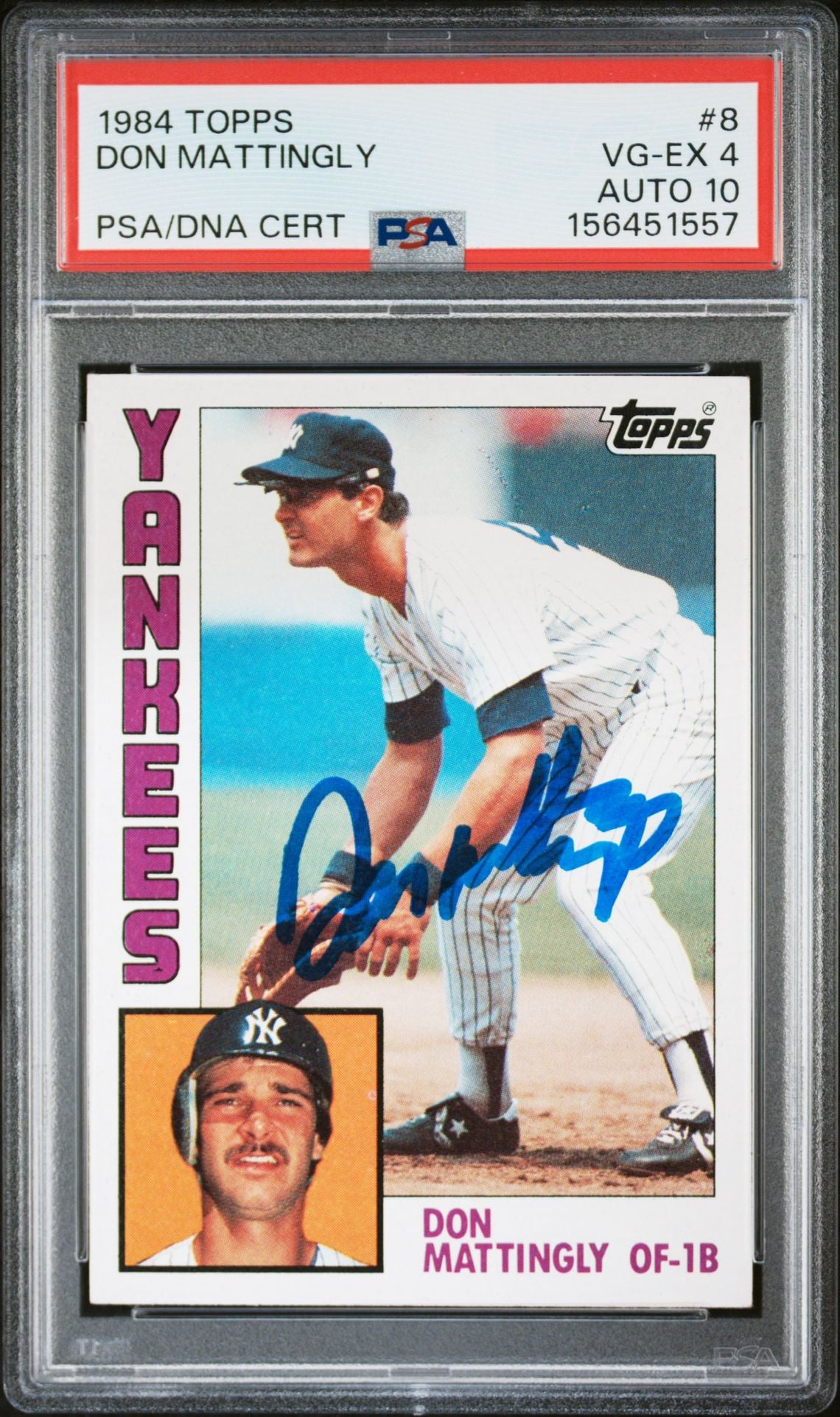 Don Mattingly 1984 Topps Rookie Card #8 PSA 4 Auto 10 156451557
