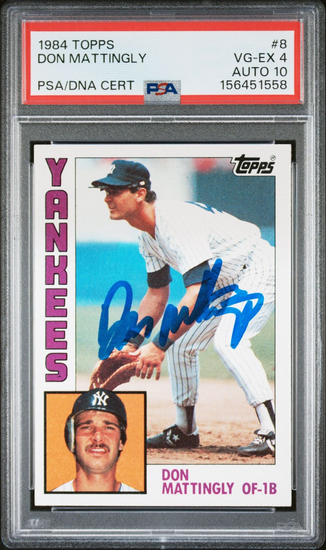 Don Mattingly 1984 Topps Rookie Card #8 PSA 4 Auto 10 156451558