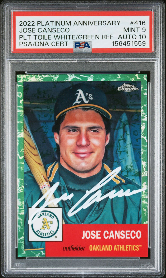Jose Canseco 2022 Topps Chrome Green  Card 416 PSA 9 Auto 10 58/99