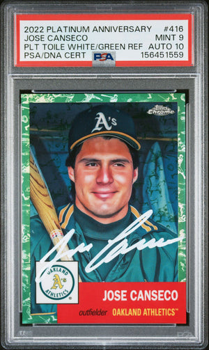 Jose Canseco 2022 Topps Chrome Green  Card 416 PSA 9 Auto 10 58/99
