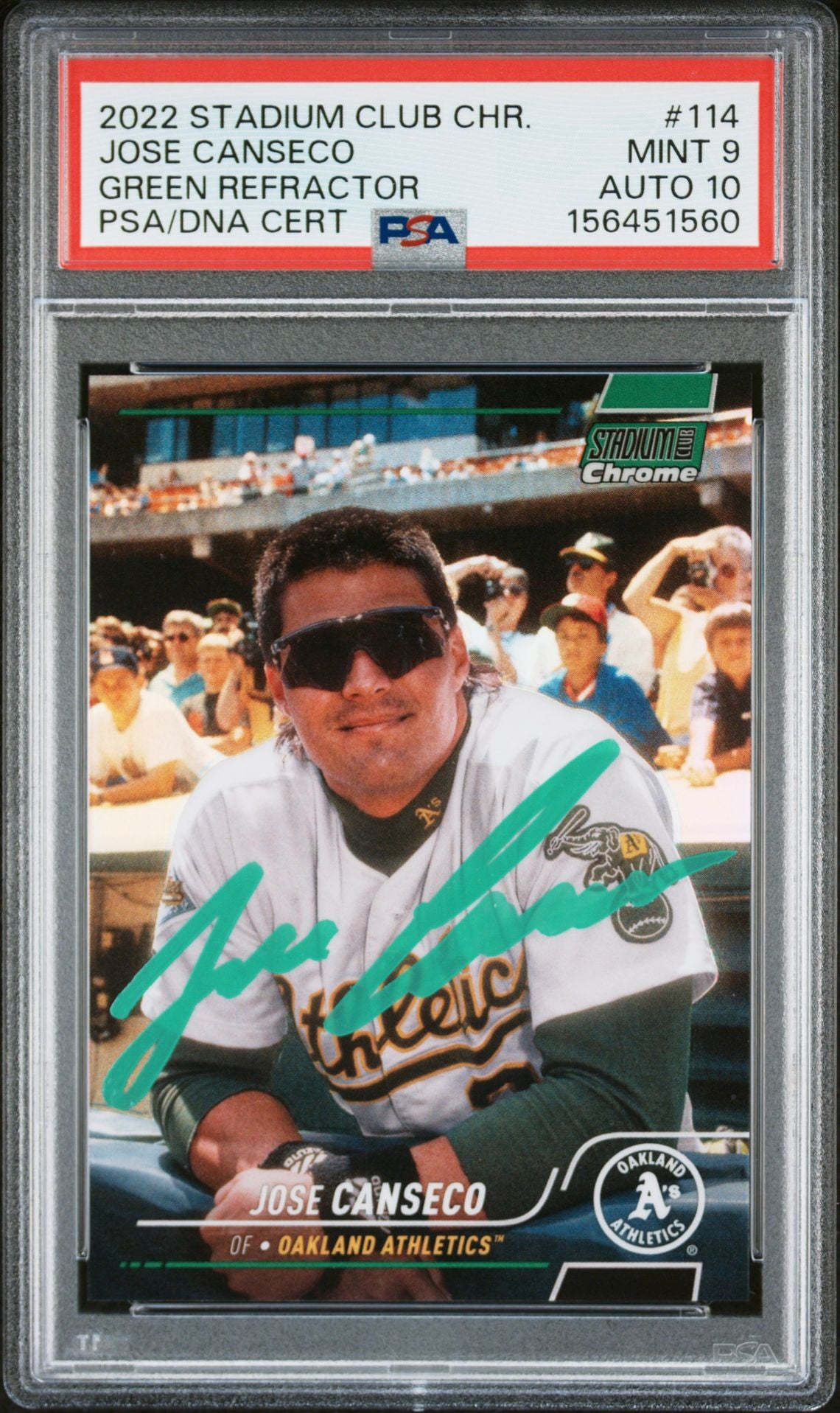 Jose Canseco 2022 Topps Club Chrome Green Card #114 PSA 9 Auto 10 53/99