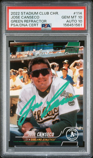 Jose Canseco 2022 Topps Club Chrome Green Card #114 PSA 10 Auto 10 75/99