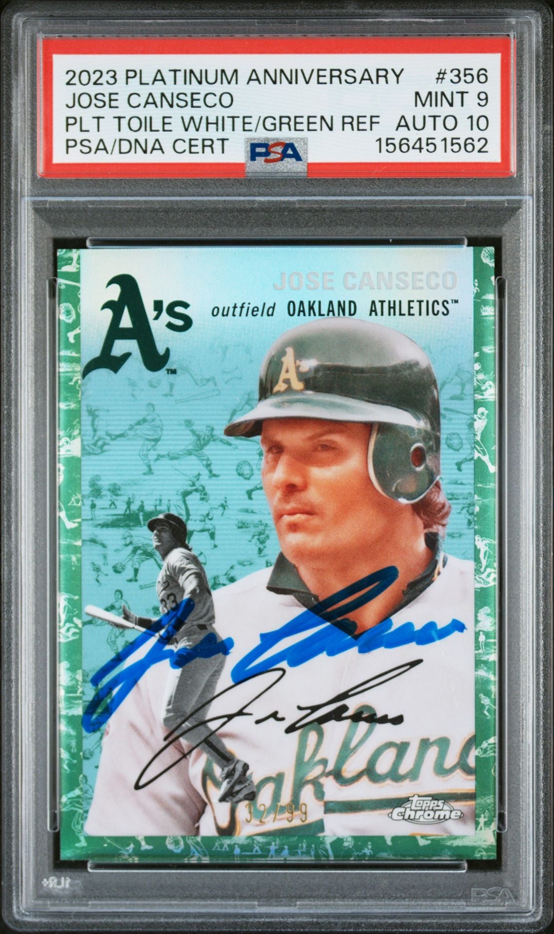 Jose Canseco 2023 Topps Chrome Green Card 356 PSA 9 Auto 10 32/99