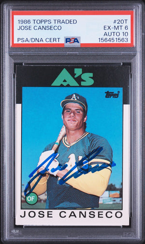 Jose Canseco 1986 Topps Traded Rookie Card #20T PSA 6 Auto 10 156451563