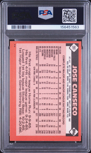 Jose Canseco 1986 Topps Traded Rookie Card #20T PSA 6 Auto 10 156451563
